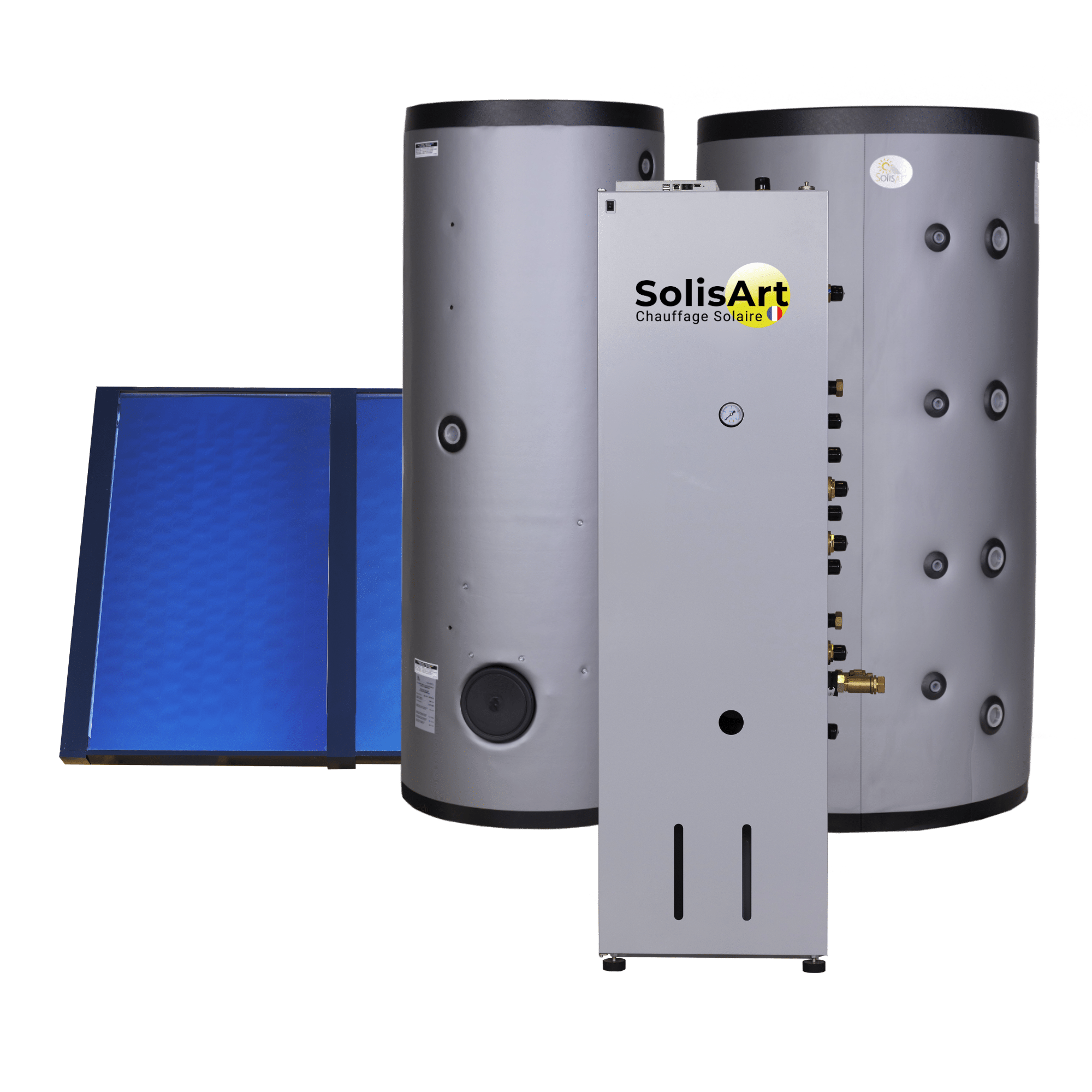 Installation de chauffage solaire SolisArt SC2 grande capacité avec panneaux solaires